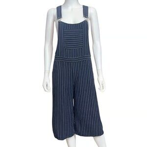 Polagram Overalls Womens L Blue Striped Wide Leg Cotton Culotte Lagenlook Style